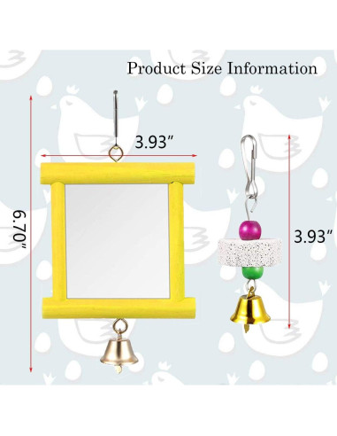 Juguetes Espejo para Pollos Vehomy 2 Pcs con Campanas y Piedras