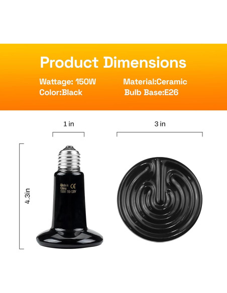Lámpara de Calor Cerámica BN-LINK 150W para Reptiles 2-Pack Lámpara de Calor Cerámica BN-LINK 150W para Reptiles 2-Pack