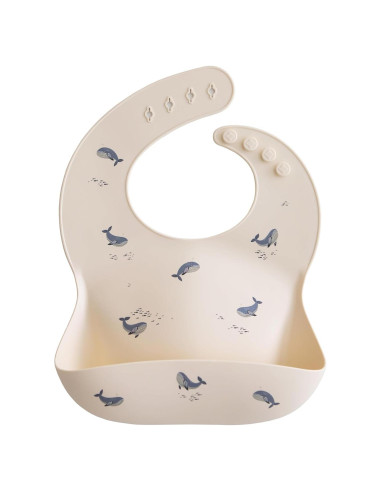 Babero de Silicona Mushie para Bebés - Ballenas, Ajustable
