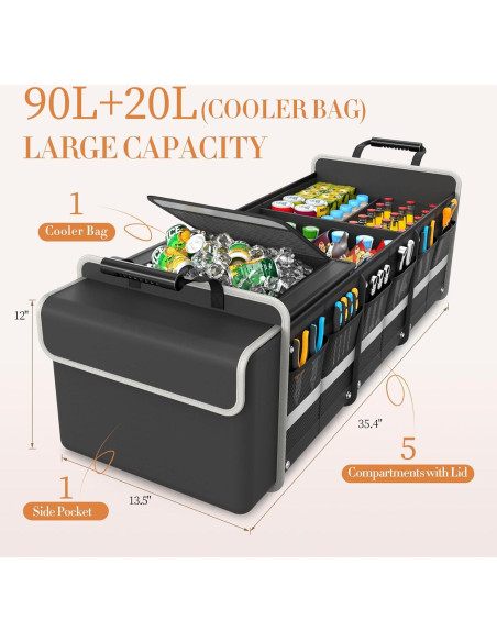 Organizador de Maletero XXL 110L TITIYIOF Negro Impermeable Organizador de Maletero XXL 110L TITIYIOF Negro Impermeable