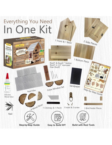 Kit Casa para Aves de Madera CEDAR ALPHA - DIY 7 Piezas