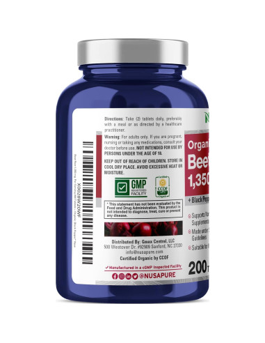 Tabletas de Raíz de Remolacha Orgánica NusaPure 1350 mg 200 Unidades