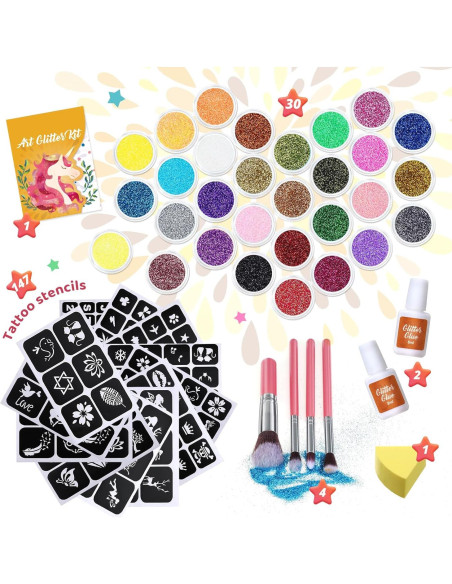 Kit de Tatuajes Temporales Brillantes Bedoira 30 Colores Kit de Tatuajes Temporales Brillantes Bedoira 30 Colores