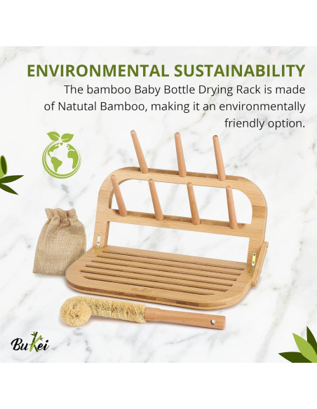 Secador de Botellas de Bebé Bukei de Bambú Plegable 7 Varillas Secador de Botellas de Bebé Bukei de Bambú Plegable 7 Varillas