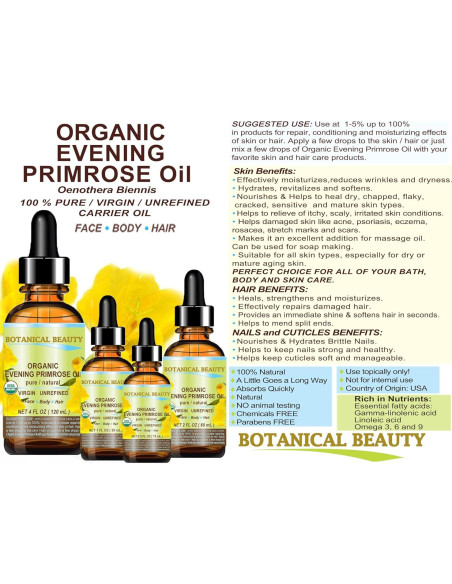 Aceite de Onagra Orgánico Botanical Beauty 15 ml Hidratante Piel y Cabello Aceite de Onagra Orgánico Botanical Beauty 15 ml Hidratante Piel y Cabello