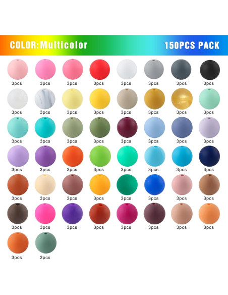 150 Perlas de Silicona Redondas 15mm Kovict Multicolor 150 Perlas de Silicona Redondas 15mm Kovict Multicolor