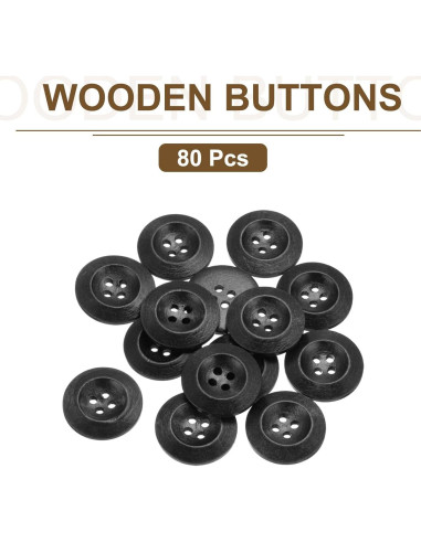 80 Botones de Madera Redondos 23mm uxcell Negro para Costura