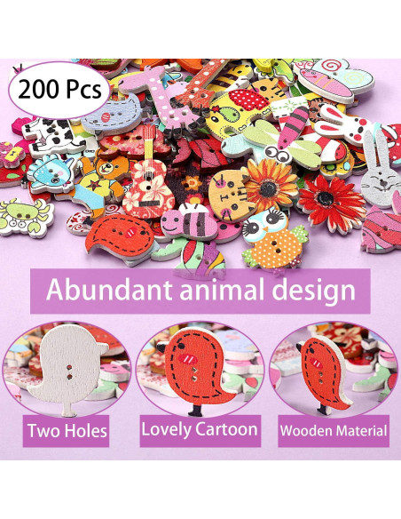 200 Botones de Madera Animales WILLBOND 1.5-3.0 cm DIY 200 Botones de Madera Animales WILLBOND 1.5-3.0 cm DIY