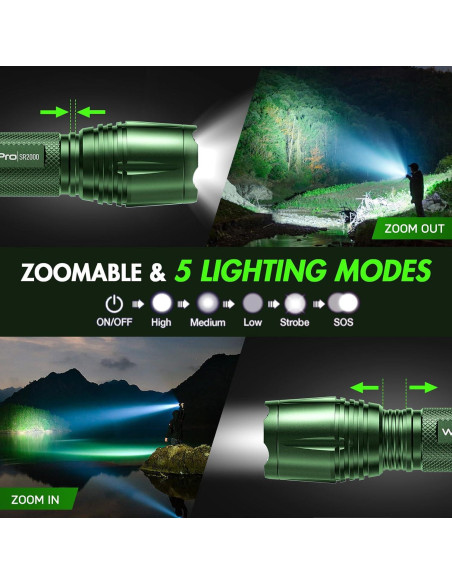 Linterna LED WdtPro SR2000 Pro 2 Paquete Verde 5 Modos Linterna LED WdtPro SR2000 Pro 2 Paquete Verde 5 Modos