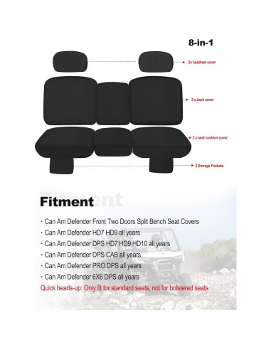 Cubierta de Asiento UTV ZIDIYORUO Negra para Can Am Defender 2016-2025