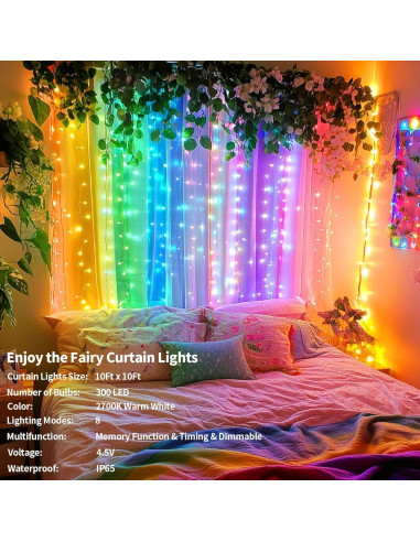 Luces de Cortina LED Multicolor 3m x 3m Ryblgled 300 LEDs