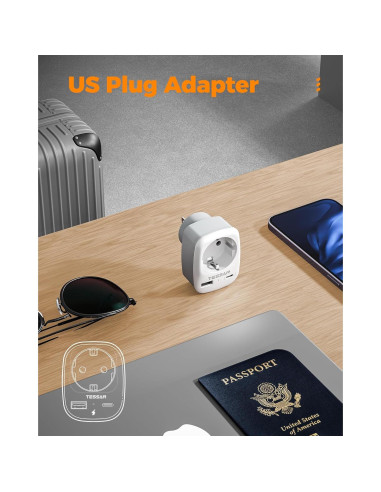 Adaptador de Enchufe de Europa a EE. UU. TESSAN 3 en 1 USB