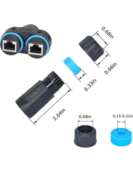 Acoplador Divisor RJ45 Impermeable IP68 ZUZONG 1 a 2 Salidas Acoplador Divisor RJ45 Impermeable IP68 ZUZONG 1 a 2 Salidas