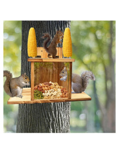 Comedero para Ardillas Incenseat de Madera con Soporte para Mazorca