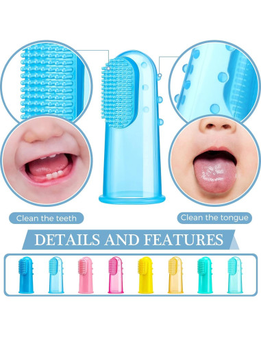 Zopeal 8 Cepillos de Dedo de Silicona para Bebés - Limpieza Oral