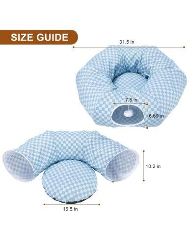 Cama túnel para gatos Bininl Donut 81.3x81.3cm Azul claro