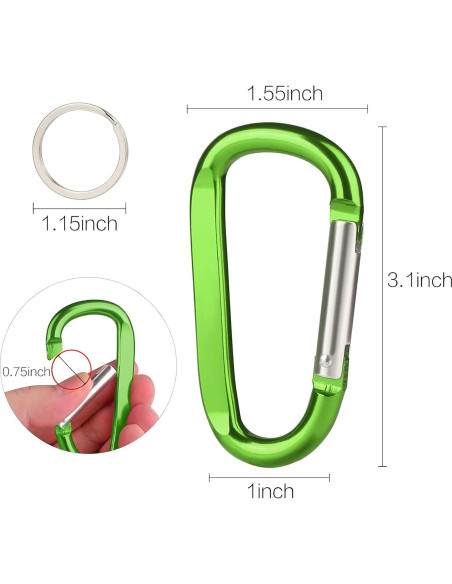 6 Clips de Carabiner de Aluminio CampTek 79mm D-Forma 6 Clips de Carabiner de Aluminio CampTek 79mm D-Forma