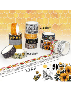 Juego de Washi Tape Vintage Abeja 14 Rollos KOVANO 3cm y 1.5cm 2