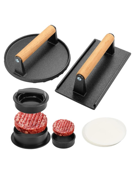 Kit de Prensa para Hamburguesas Fervidus 3 Piezas Hierro Fundido Kit de Prensa para Hamburguesas Fervidus 3 Piezas Hierro Fundido