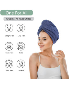Toalla de Secado de Cabello Microfibra Dolwis 2 Piezas Azul 2