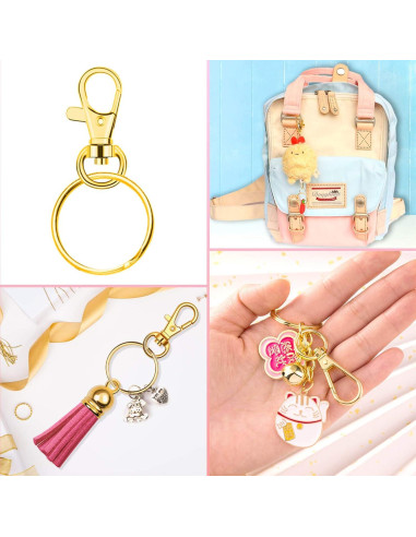 Kit de 100 Anillos y Ganchos de Llavero Paxcoo Dorados