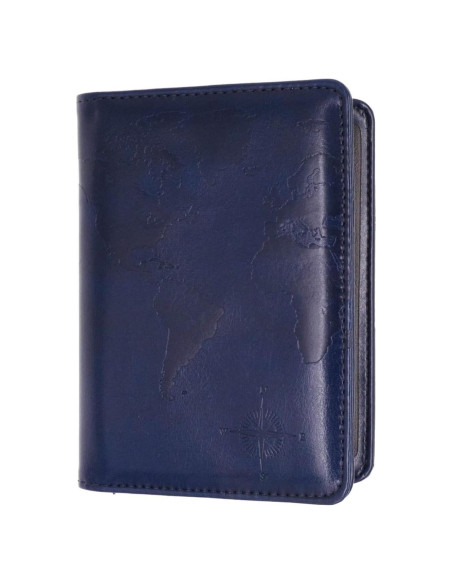 Funda de Pasaporte RFID Kandouren Cuero PU Mapa Azul Funda de Pasaporte RFID Kandouren Cuero PU Mapa Azul