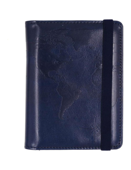 Funda de Pasaporte RFID Kandouren Cuero PU Mapa Azul Funda de Pasaporte RFID Kandouren Cuero PU Mapa Azul