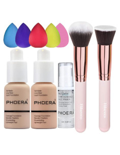 Set de Maquillaje PHOERA: Base Líquida 30ml + Brochas + Esponjas