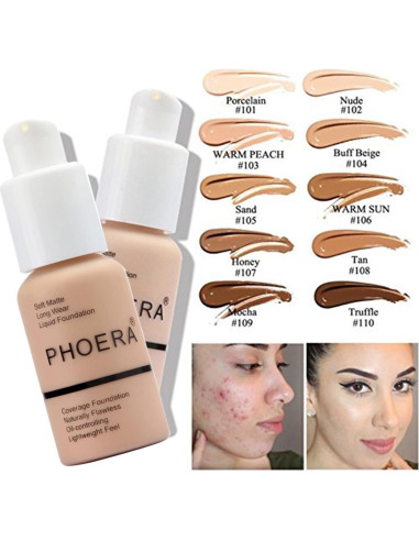 Set de Maquillaje PHOERA: Base Líquida 30ml + Brochas + Esponjas