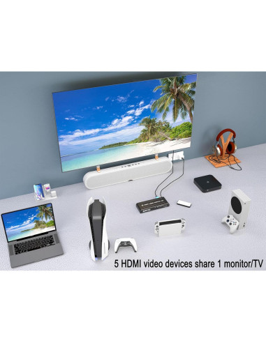 Conmutador HDMI 5 en 1 KAGO 4K@60Hz con Control Remoto