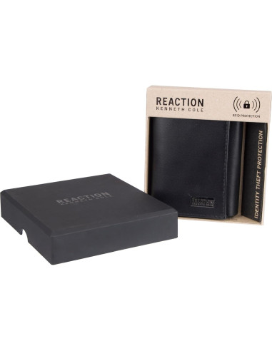 Billetera Kenneth Cole Hombre Piel RFID Trifold Slim Negra