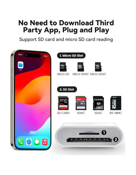 Lector de Tarjetas SD USB C xdgeLoad 2 Ranuras para iPhone y Mac Lector de Tarjetas SD USB C xdgeLoad 2 Ranuras para iPhone y Mac