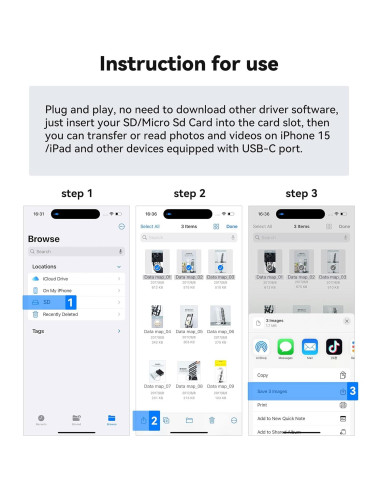 Lector de Tarjetas SD USB C xdgeLoad 2 Ranuras para iPhone y Mac