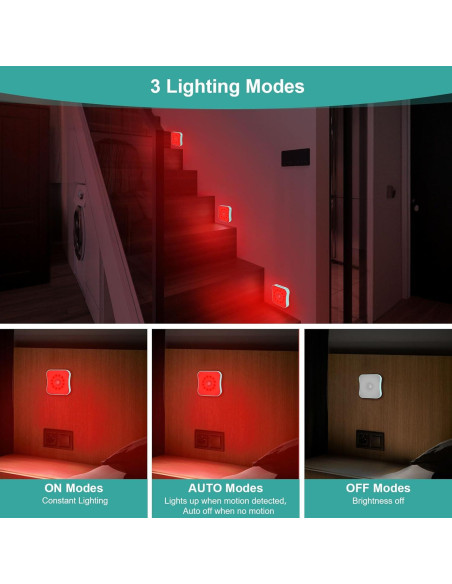 Luces Nocturnas Rojo ZOCIFINER con Sensor de Movimiento - Paquete de 4 Luces Nocturnas Rojo ZOCIFINER con Sensor de Movimiento - Paquete de 4