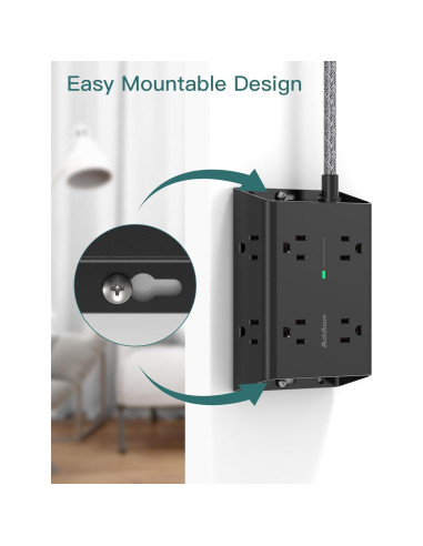 Regleta de Sobretensión Addtam 8 Salidas 4 USB 5 Pies Negra