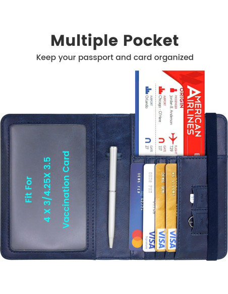Funda de Pasaporte de Cuero YIXXI con Bloqueo RFID Azul Funda de Pasaporte de Cuero YIXXI con Bloqueo RFID Azul