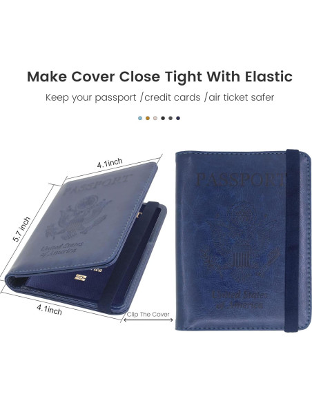 Funda de Pasaporte de Cuero YIXXI con Bloqueo RFID Azul Funda de Pasaporte de Cuero YIXXI con Bloqueo RFID Azul