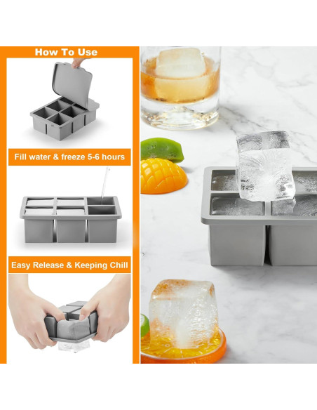 Bandeja de Hielo Grande Nax Caki 3 Pack con Tapa - Silicona Bandeja de Hielo Grande Nax Caki 3 Pack con Tapa - Silicona