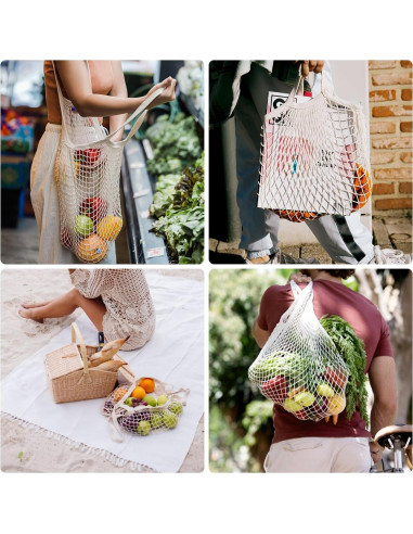 Paquete de 2 Bolsas de Compras Reutilizables de Algodón Beige