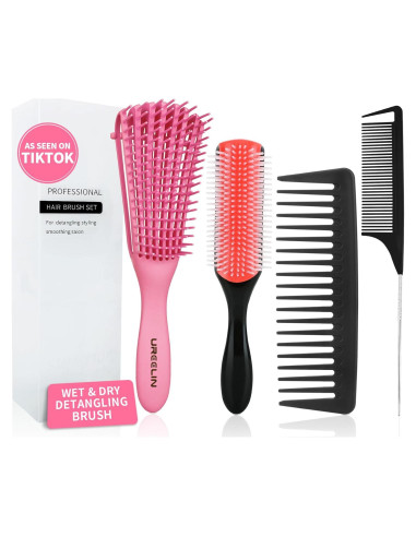 Set de Cepillos para Cabello Rizado UREELIN - 4 Piezas Rosa