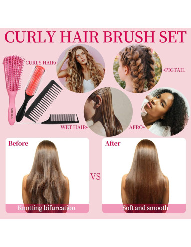 Set de Cepillos para Cabello Rizado UREELIN - 4 Piezas Rosa