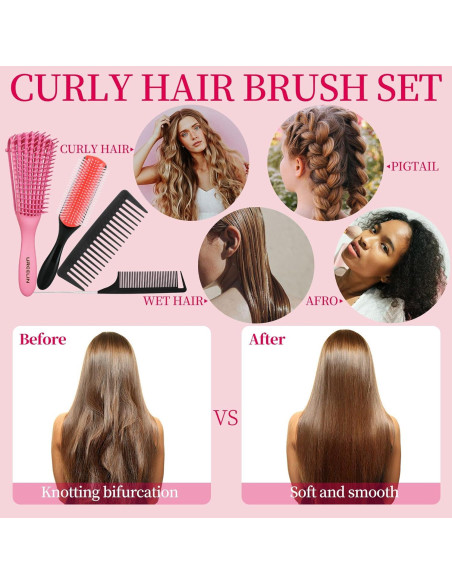 Set de Cepillos para Cabello Rizado UREELIN - 4 Piezas Rosa Set de Cepillos para Cabello Rizado UREELIN - 4 Piezas Rosa