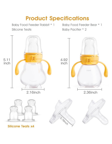 Alimentador de Frutas NCVI para Bebés - Set de 2, Silicona, Amarillo