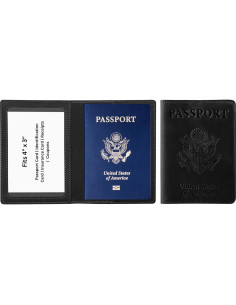 Funda de Pasaporte de Cuero PU Ciana Negra Slim Unisex 2