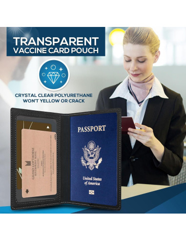 Funda de Pasaporte de Cuero PU Ciana Negra Slim Unisex