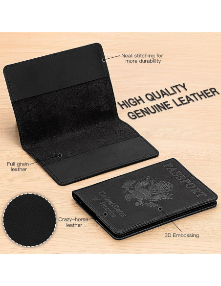 Funda de Pasaporte de Cuero Premium BIAOTIE RFID Unisex Negro Funda de Pasaporte de Cuero Premium BIAOTIE RFID Unisex Negro