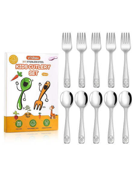 Juego de Utensilios para Niños VITEVER 10 Piezas Acero Inoxidable Juego de Utensilios para Niños VITEVER 10 Piezas Acero Inoxidable