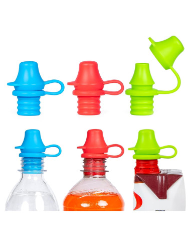 Tapa de Botella a Prueba de Derrames Kiddikap - Silicona 100% - Paquete de 3