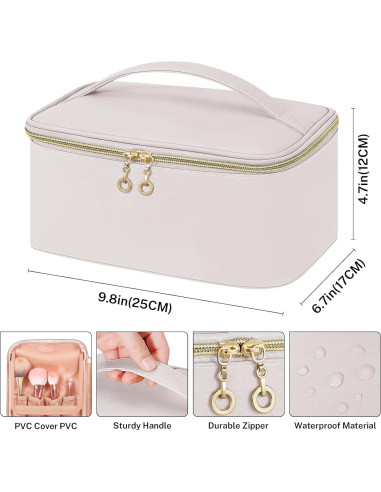 Bolsa de Maquillaje de Viaje Senbowe Beige Impermeable 23.9x16.3x11.9cm