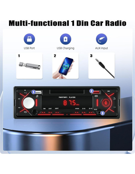 Estéreo de Coche Bluetooth CAMECHO 1 Din MP3 USB FM Estéreo de Coche Bluetooth CAMECHO 1 Din MP3 USB FM